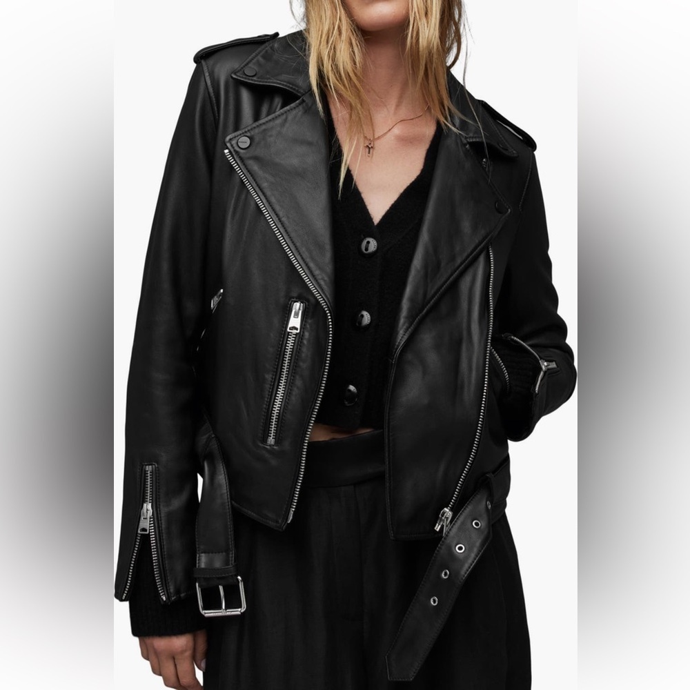 Allsaints BALFERN LEATHER BIKER JACKET size 4 - Picture 9 of 15